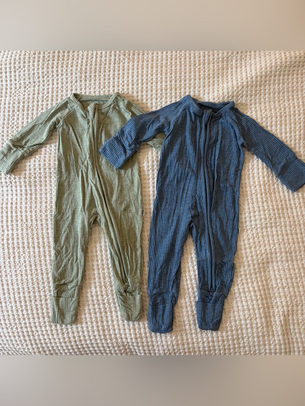 Little Sleepies Convertible Zippie Bundle Newborn NB Heathered Green and Blue